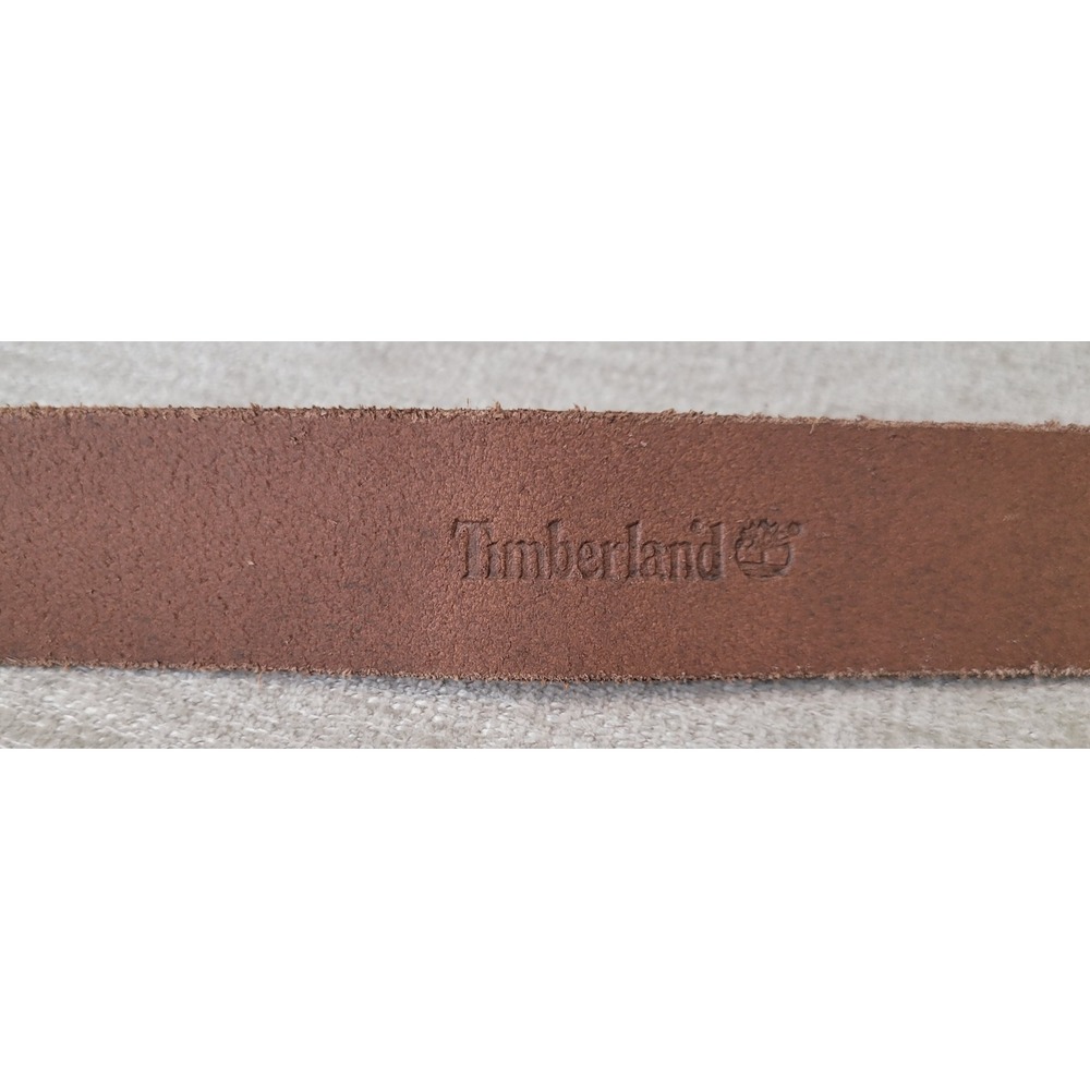 Timberland Mens Size 32 Brown Genuine Leather Belt Contrast Stitch Brass Buckle - Picture 2 of 9